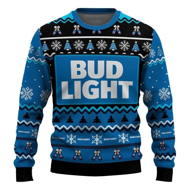 Personalized Bud Light Pine Tree Snowing Ugly Christmas Sweater