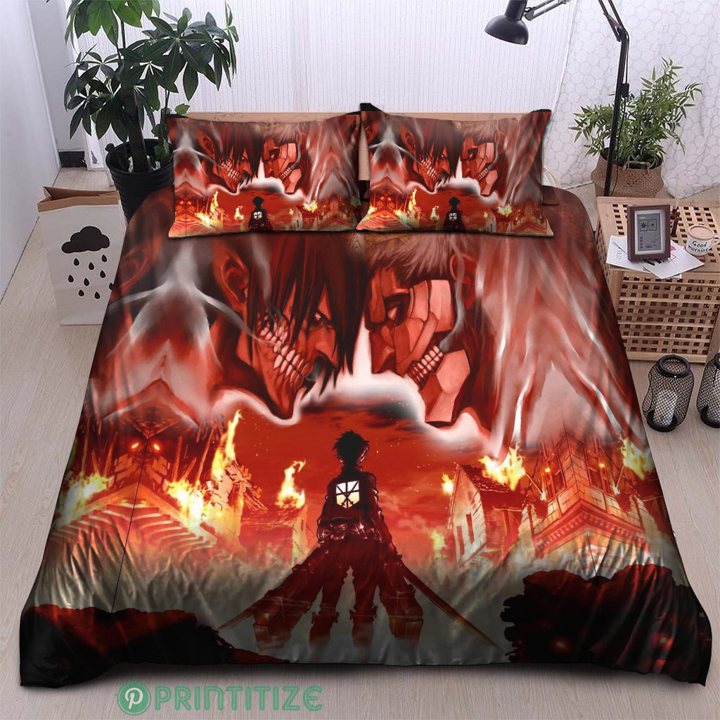 Attack On Titan Bedding Set Burning City Attack On Titan Duvet Covers