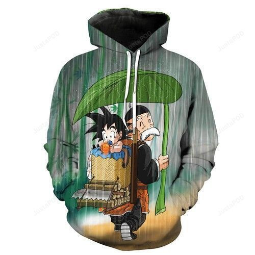 Baby Goku And Grandpa Gohan In The Rain Dragon Ball Z 3D All Over Print Hoodie & Zip Hoodie