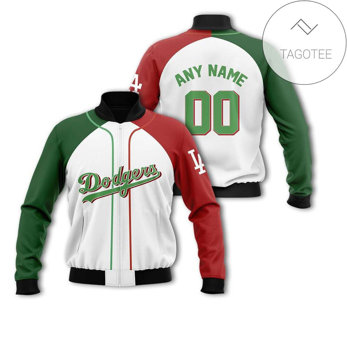 Los Angeles Dodgers Custom Name Number White Green Bomber Jacket