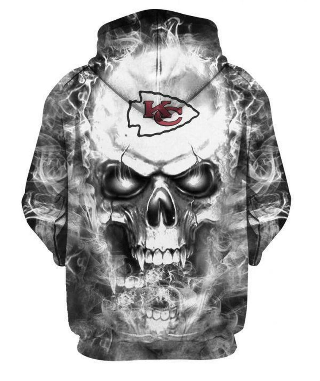Kansas City Chiefs Football Skull 3D All Over Print Hoodie & Zip Hoodie