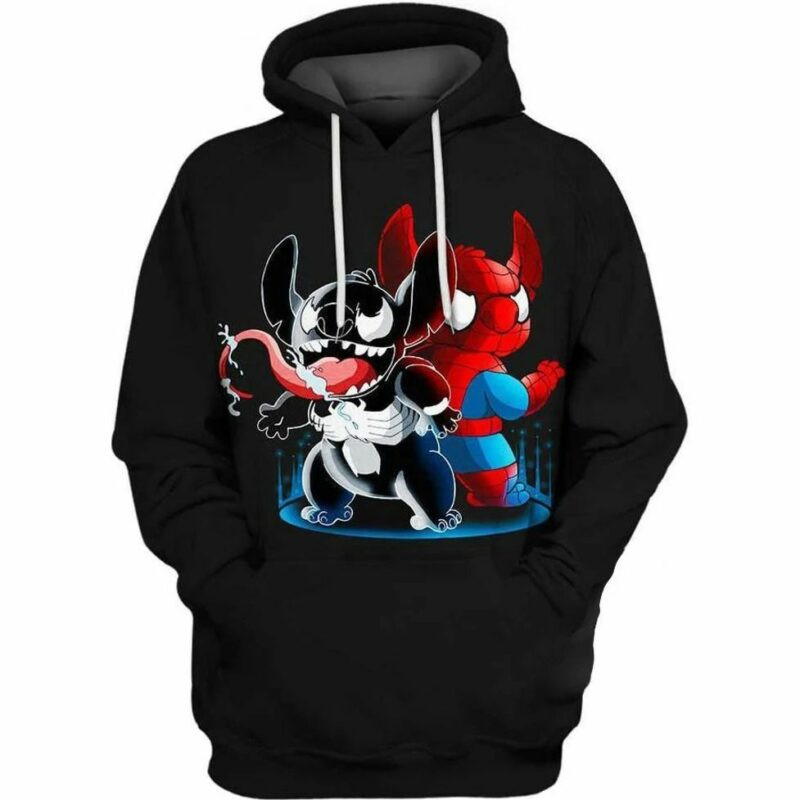 Spider Man Venom And Stitch Over Print 3d Hoodie Zip Hoodie