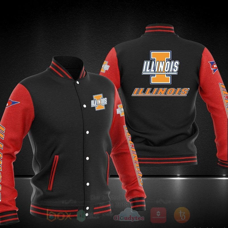 Illinois Fighting Illini Black Red Baseball Jacket