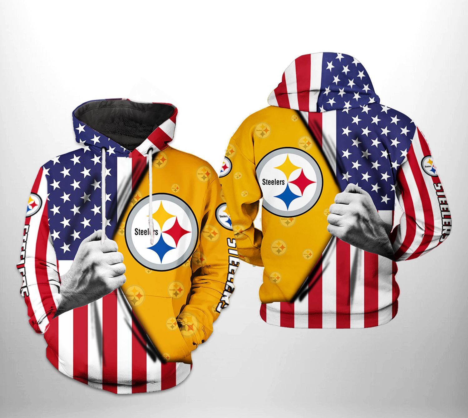 Pittsburgh Steelers US Flag Team 3D All Over Print Hoodie & Zip Hoodie