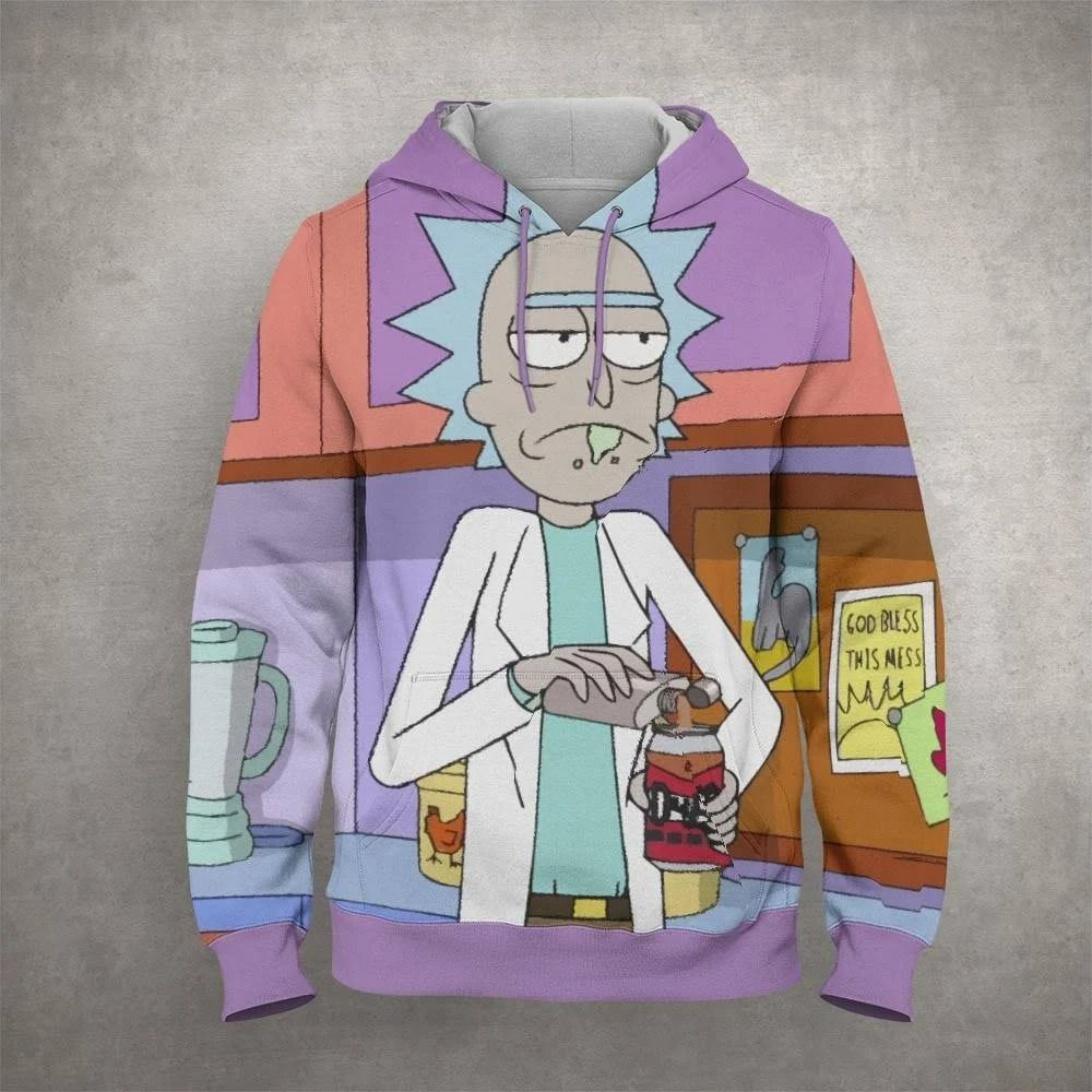 Cartoon Rick And Morty God Bless This Mess Gift Over Print 3d Hoodie Zip Hoodie 929