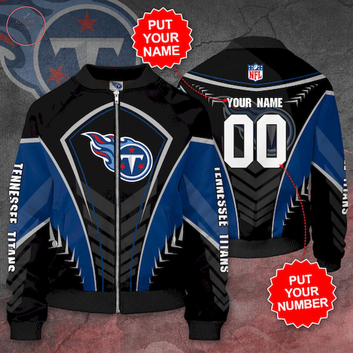 Tennessee Titans Custom Name Number Navy Blue Bomber Jacket