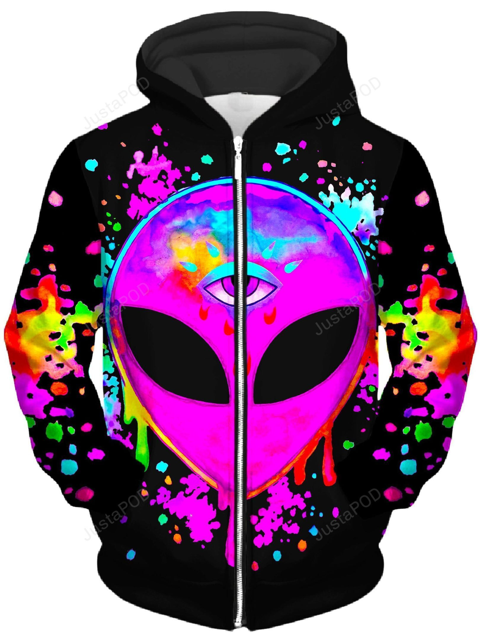 Splatter Alien Pink Unisex Zip-Up 3D All Over Print Hoodie & Zip Hoodie
