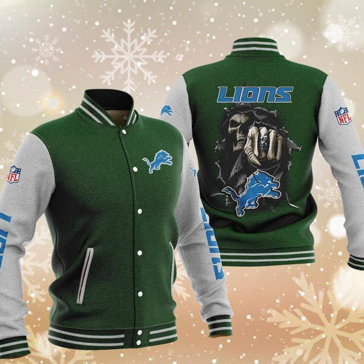 Detroit Lions Green Skull Baseball Jacket