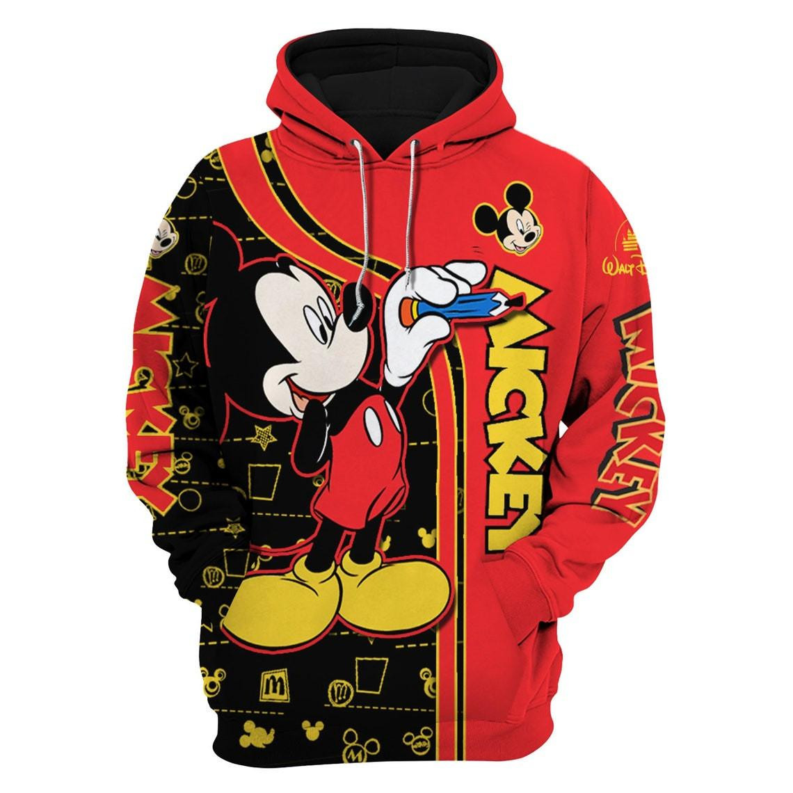 Mickey Mouse Drawing Fan Gift, Mickey Mouse Drawing Cartoon Graphic Outfits Gift Aop Hoodie, Zip Hoodie
