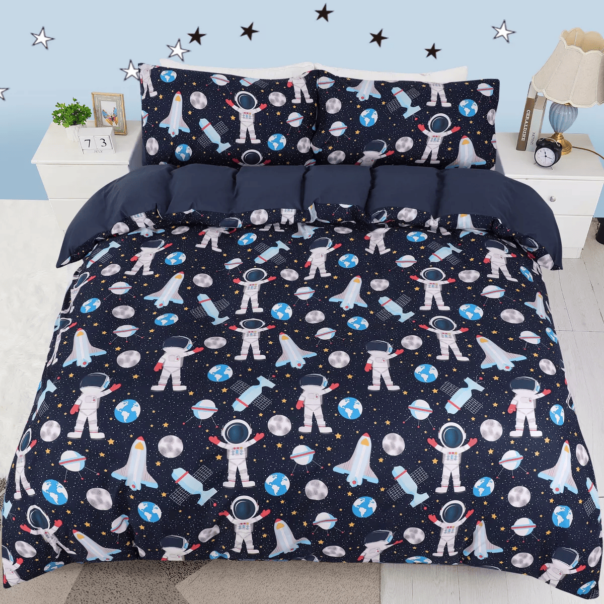 Astronaut Bedding Set Astronaut Satellite Earth Planet Pattern Duvet Covers