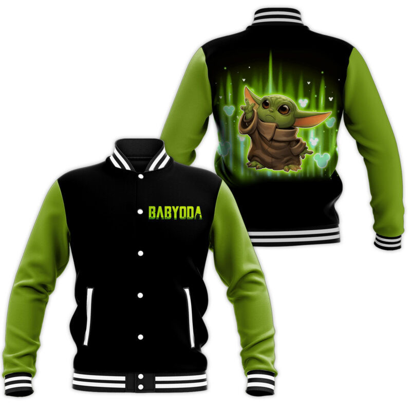 Baby Yoda Green Lighting Baseball Jacket