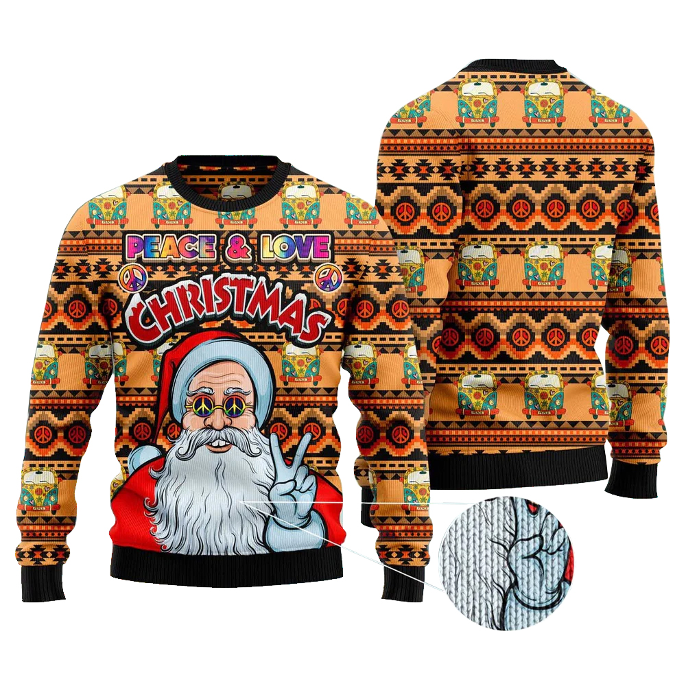 Hippie Santa Claus Peace And Love Ugly Christmas Sweater