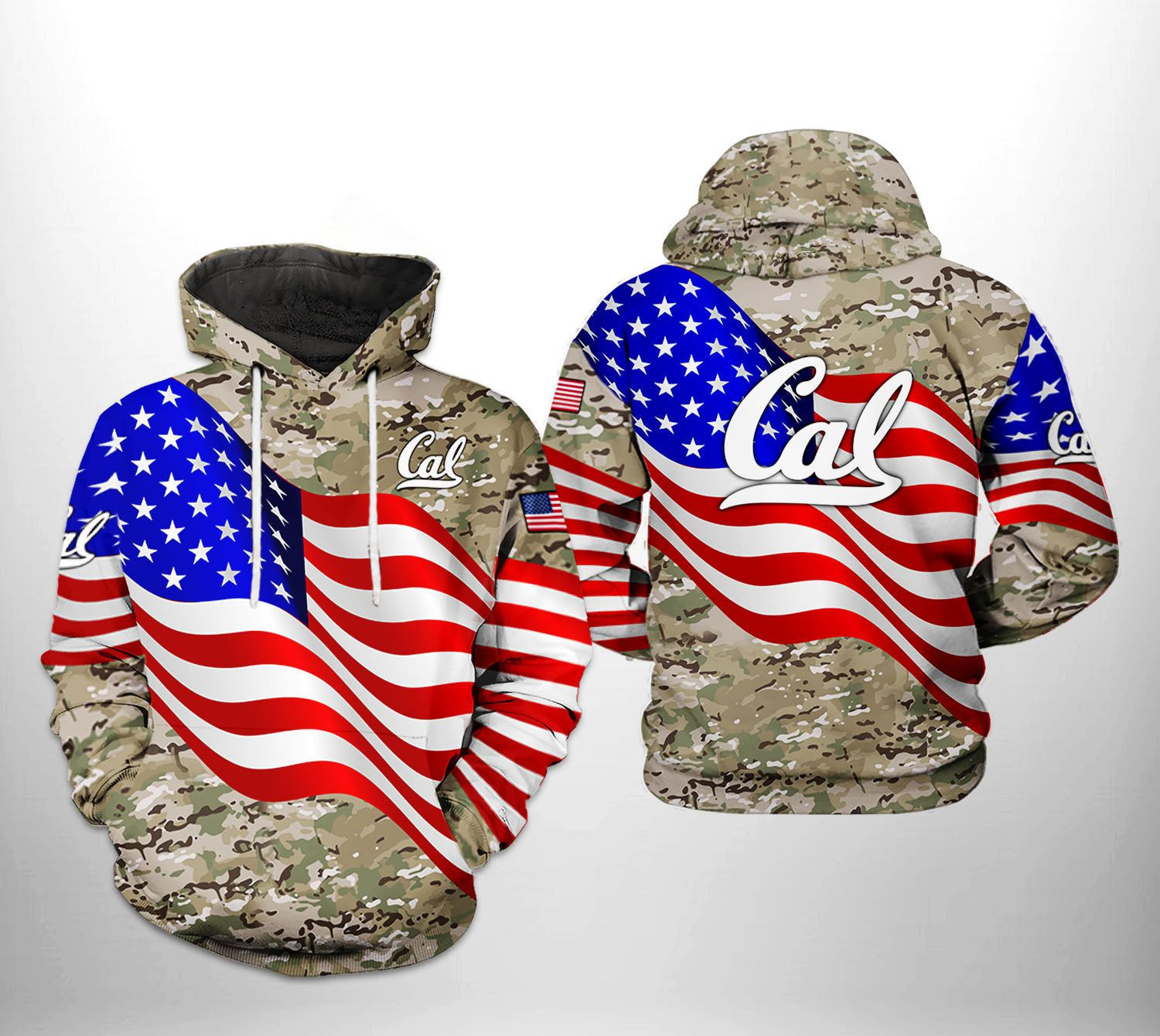 California Golden Bears US Flag Camo Veteran 3D All Over Print Hoodie & Zip Hoodie