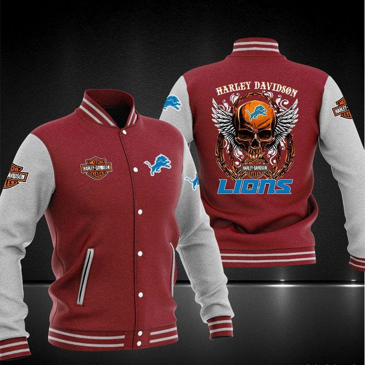 Detroit Lions Red Skull Baseball Jacket V2