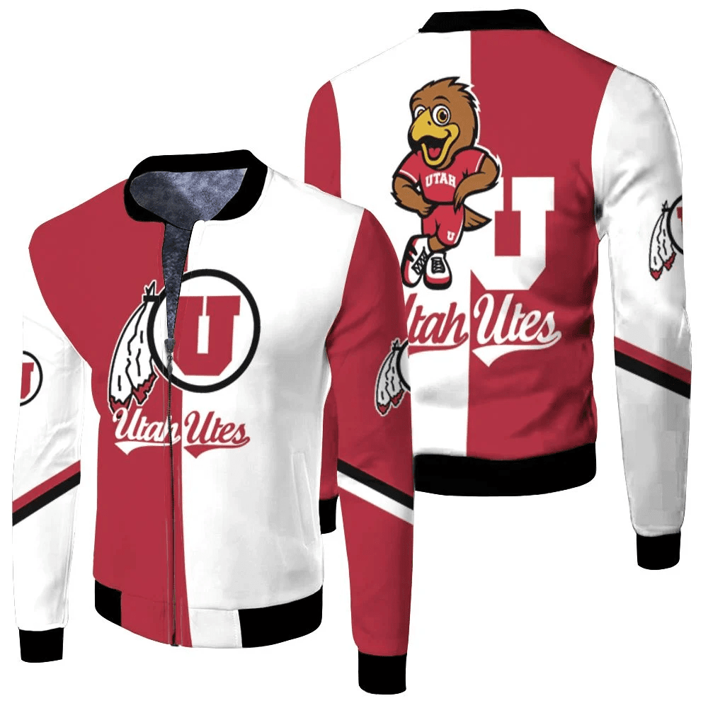 Utah Utes Red White Mascot Bomber Jacket V2