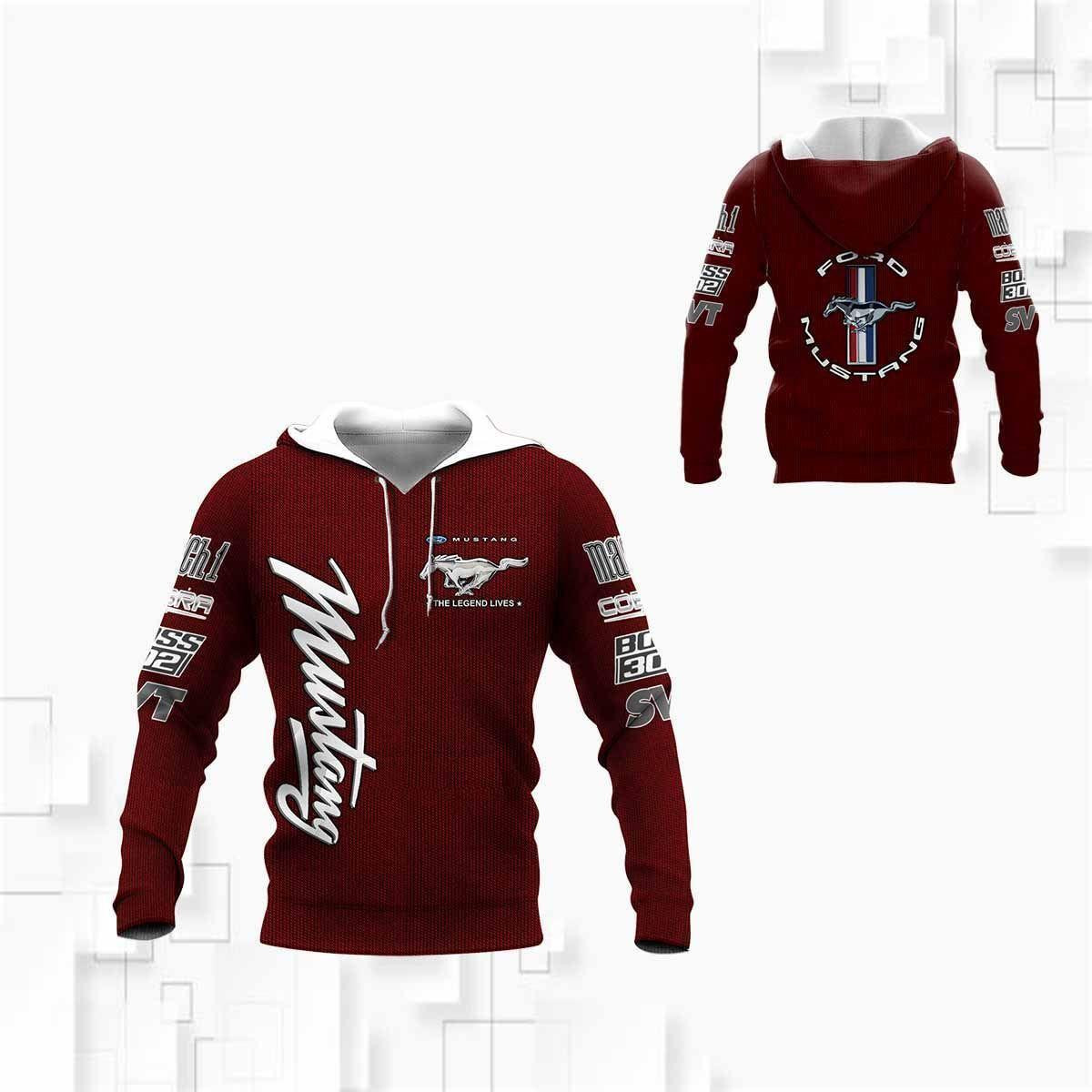Ford Mustang Shirt 936, 3d Hoodie Zip Hoodie