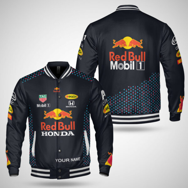 Personalized Name Mobil Red Bull Honda F1 Team Baseball Jacket 294