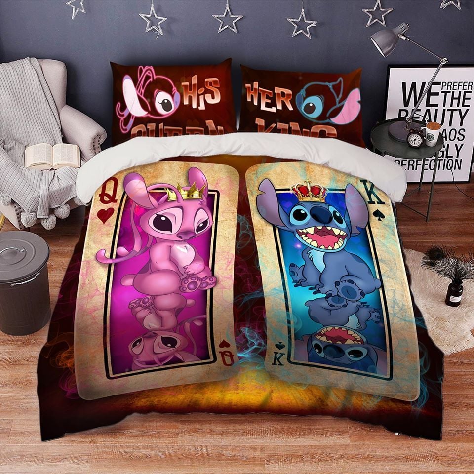 Lilo And Stitch Bedding Set Stitch And Angel His Queen Her King Duvet Covers