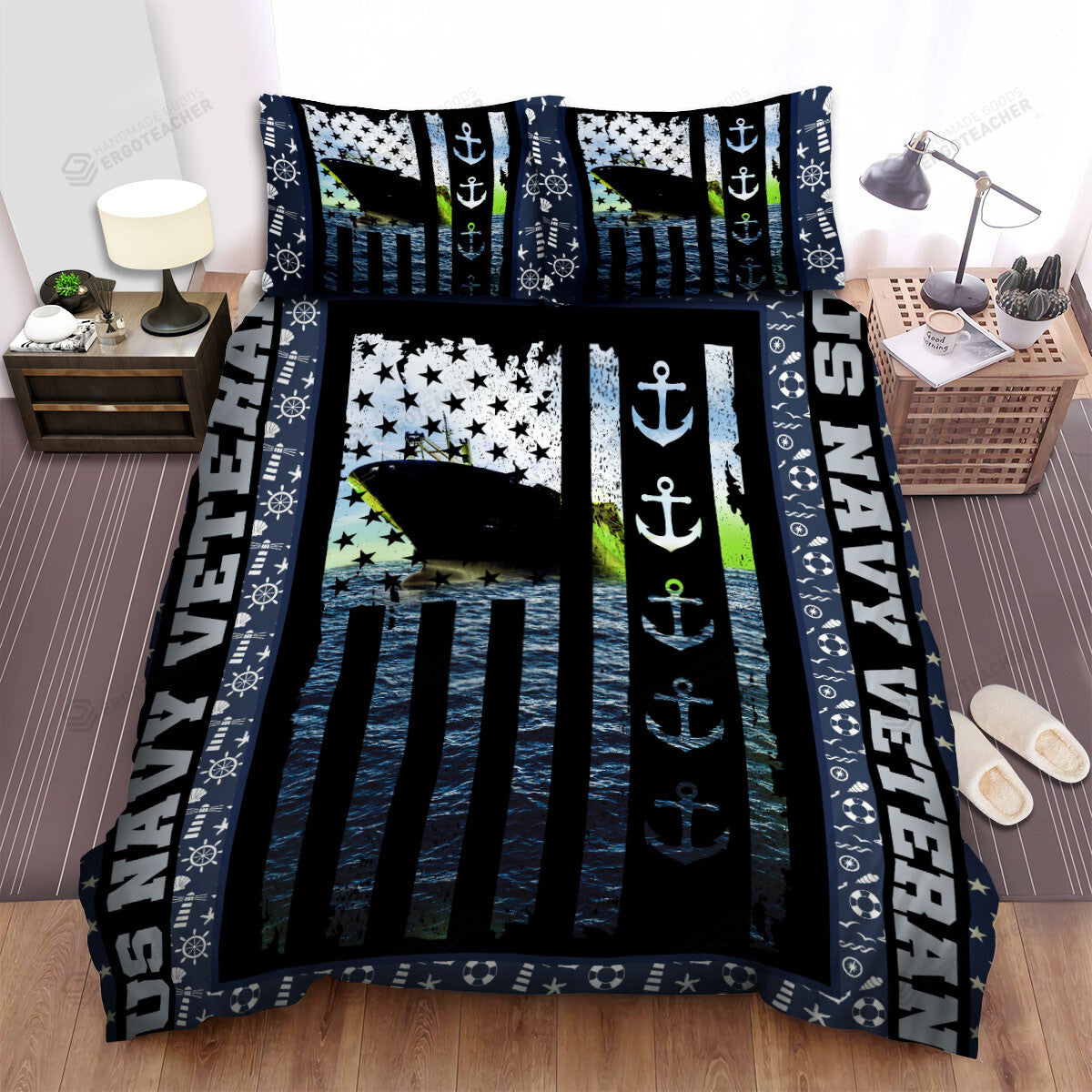 Veteran Bedding Set US Navy Veteran Ship American Flag Duvet Covers Black