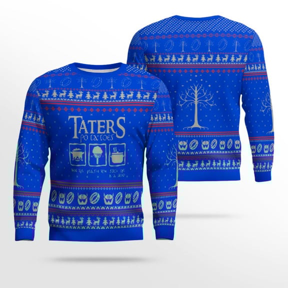 Taters Potatoes Ugly Sweater- Taters Potatoes Sweater- Christmas Sweater- Lord Of The Rings Blue