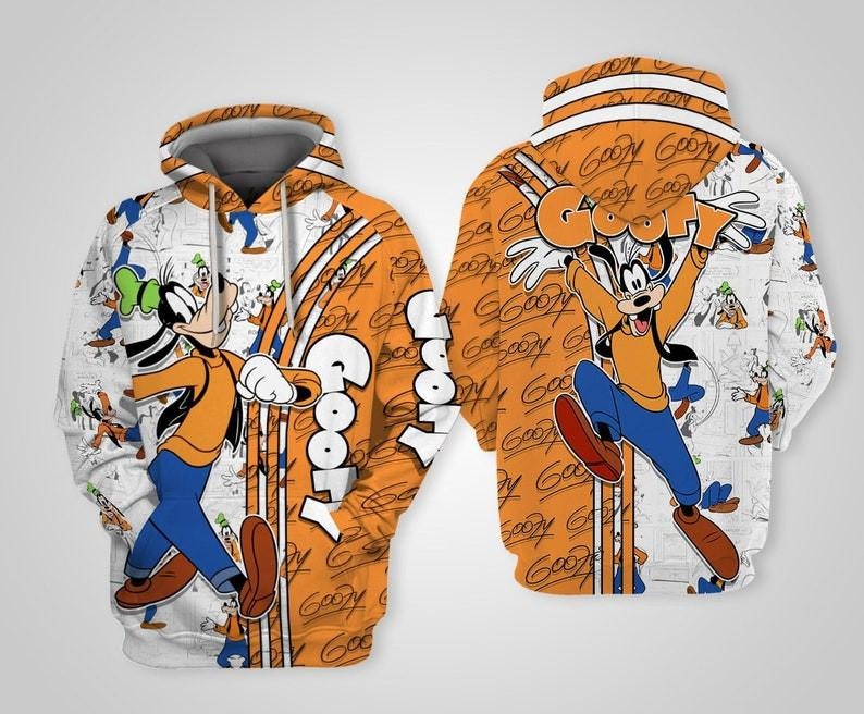 Cartoon Goofy Dog, Funny Goofy Dog Signature All Over Print Hoodie, Zip Hoodie