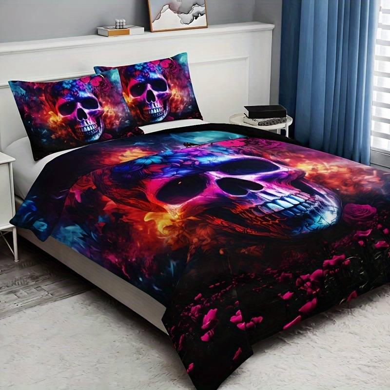 Skull Bedding Set Galaxy Flower Skull Graphic Duvet Covers