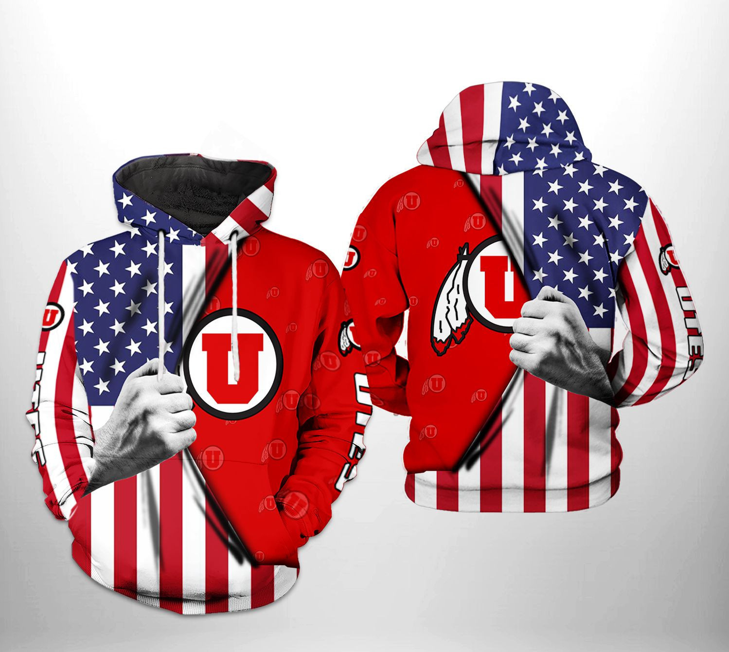 Utah Utes US Flag 3D All Over Print Hoodie & Zip Hoodie