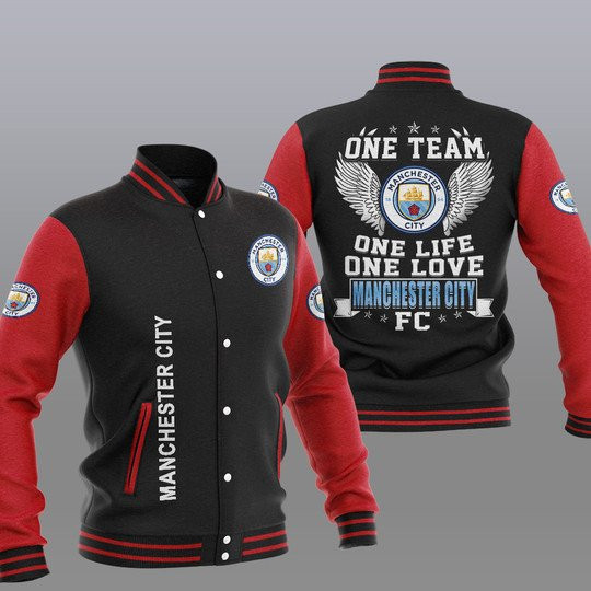 Manchester City Black Red One Team One Life One Love Baseball Jacket