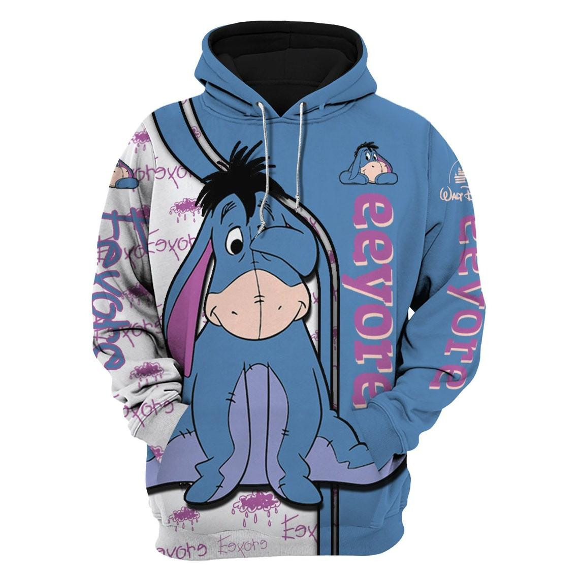 Eeyore Donkey Fan Gift, Eeyore Donkey Cartoon Graphic Outfits Gift Aop Hoodie, Zip Hoodie
