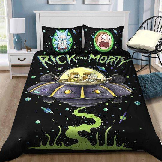 Rick And Morty Bedding Set Rick And Morty In UFO Outerspace Duvet Covers Black