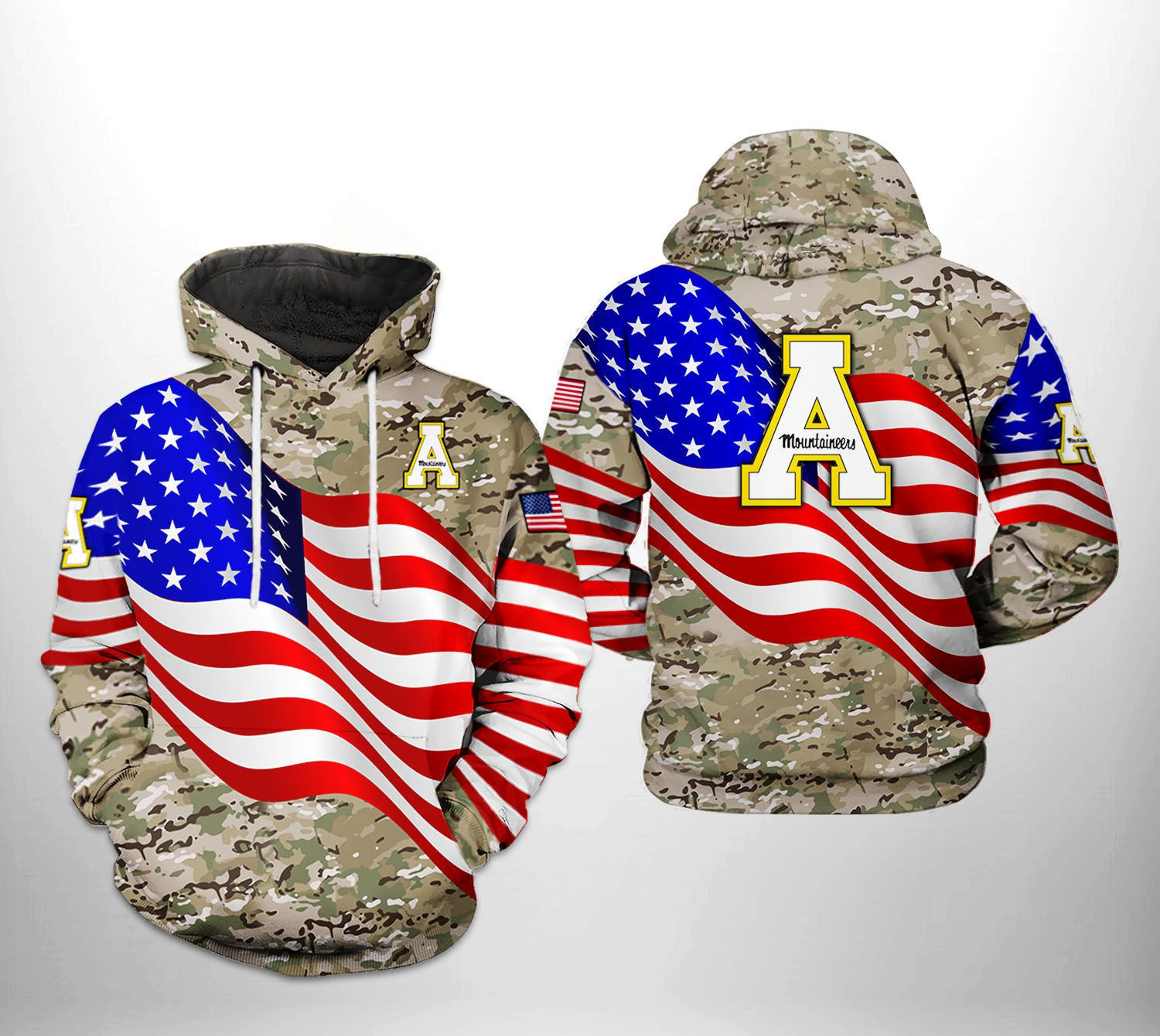 Appalachian State Mountaineers US Flag Camo Veteran 3D All Over Print Hoodie & Zip Hoodie