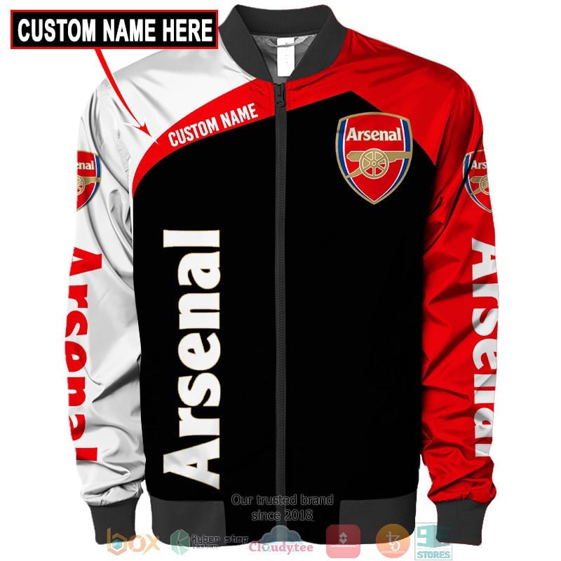 Arsenal FC Custom Name Black Red Bomber Jacket