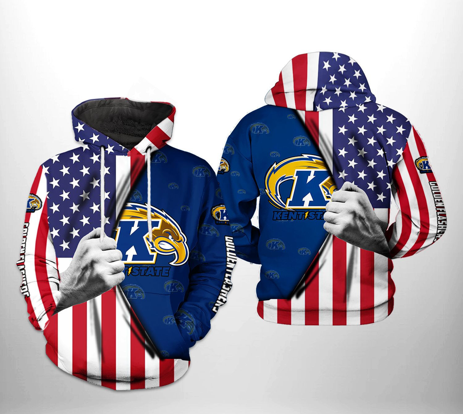 Kent State Golden Flashers US Flag 3D All Over Print Hoodie & Zip Hoodie