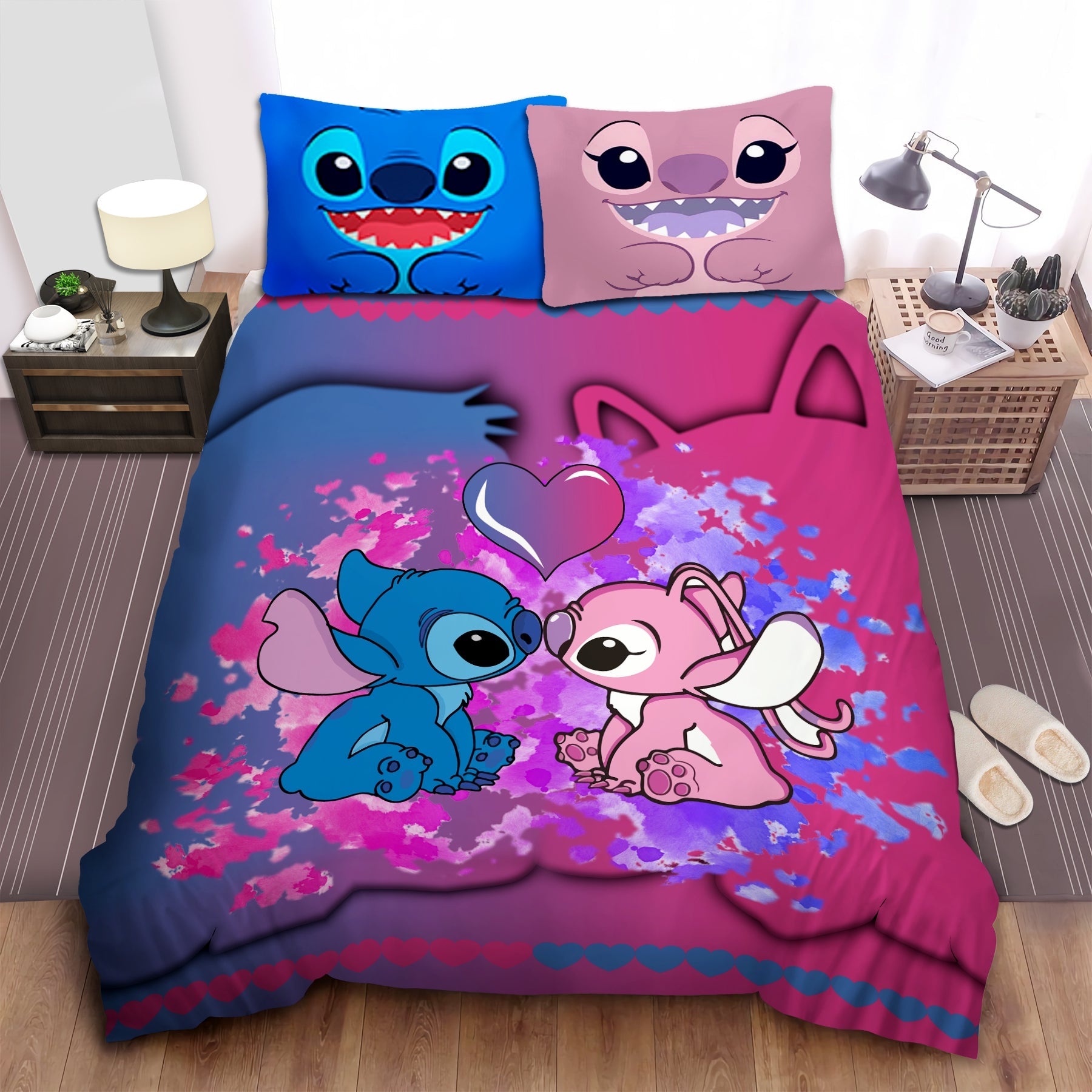 Stitch Bedding Set DN Stitch And Angel Love Heart Duvet Covers Pink