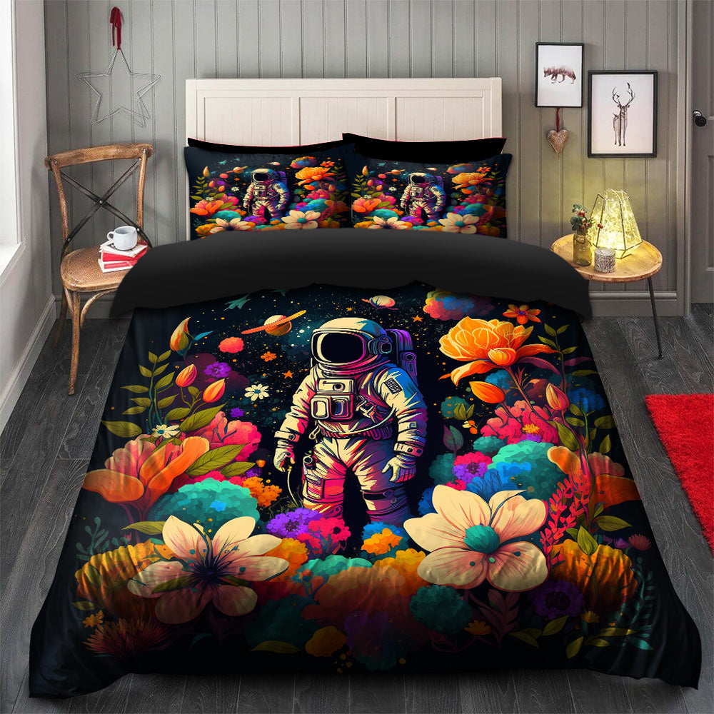 Astronaut Bedding Set Astronaut In Flower Field Duvet Covers