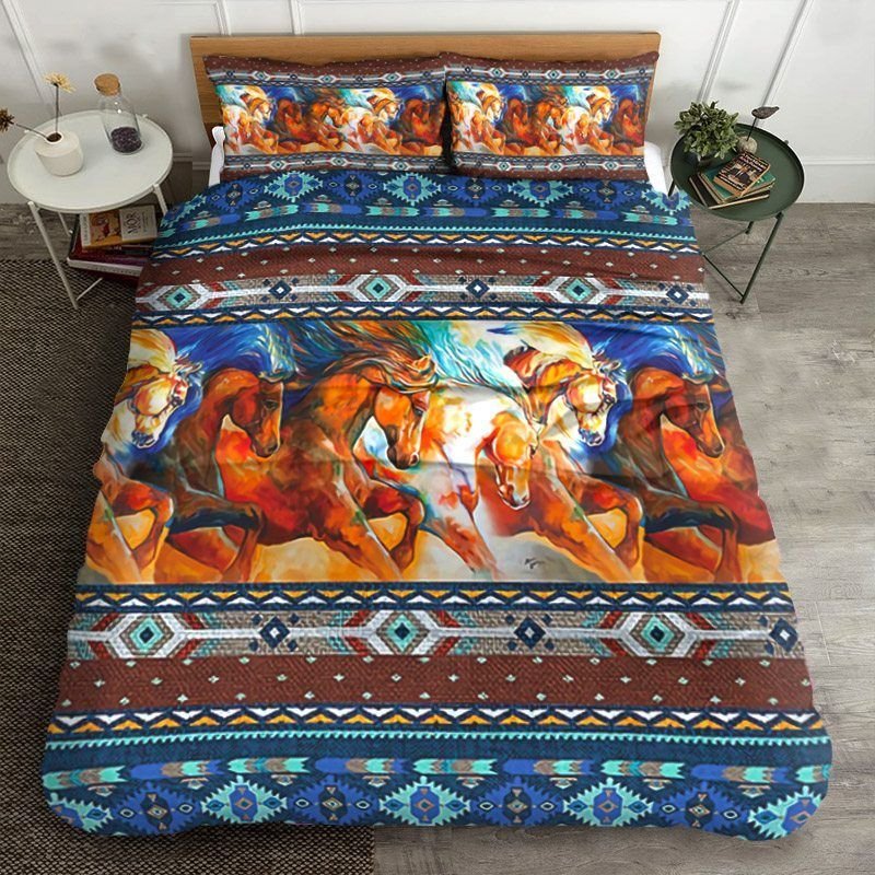 Horse Bedding Set Horse Herd Tribal Pattern Duvet Covers