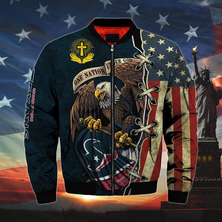 One Nation Under God Houston Texans Bomber Jackets