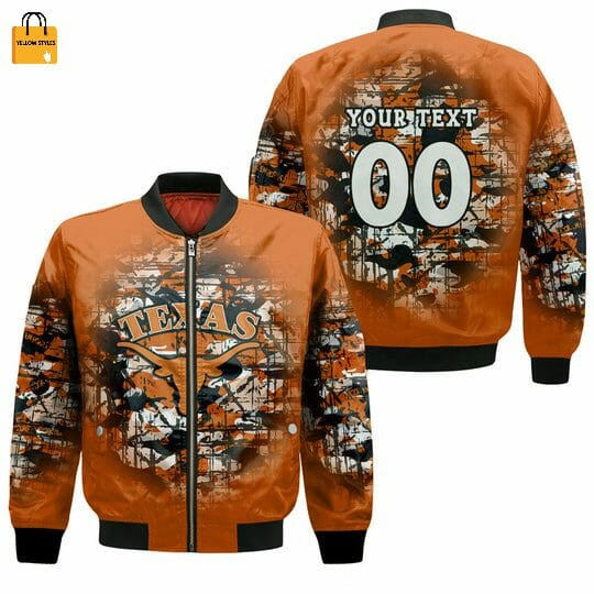 Texas Longhorns Custom Text Number Orange Bomber Jacket