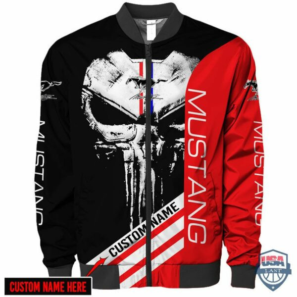 Ford Mustang Punisher Skull Custom Name Bomber Jacket 75