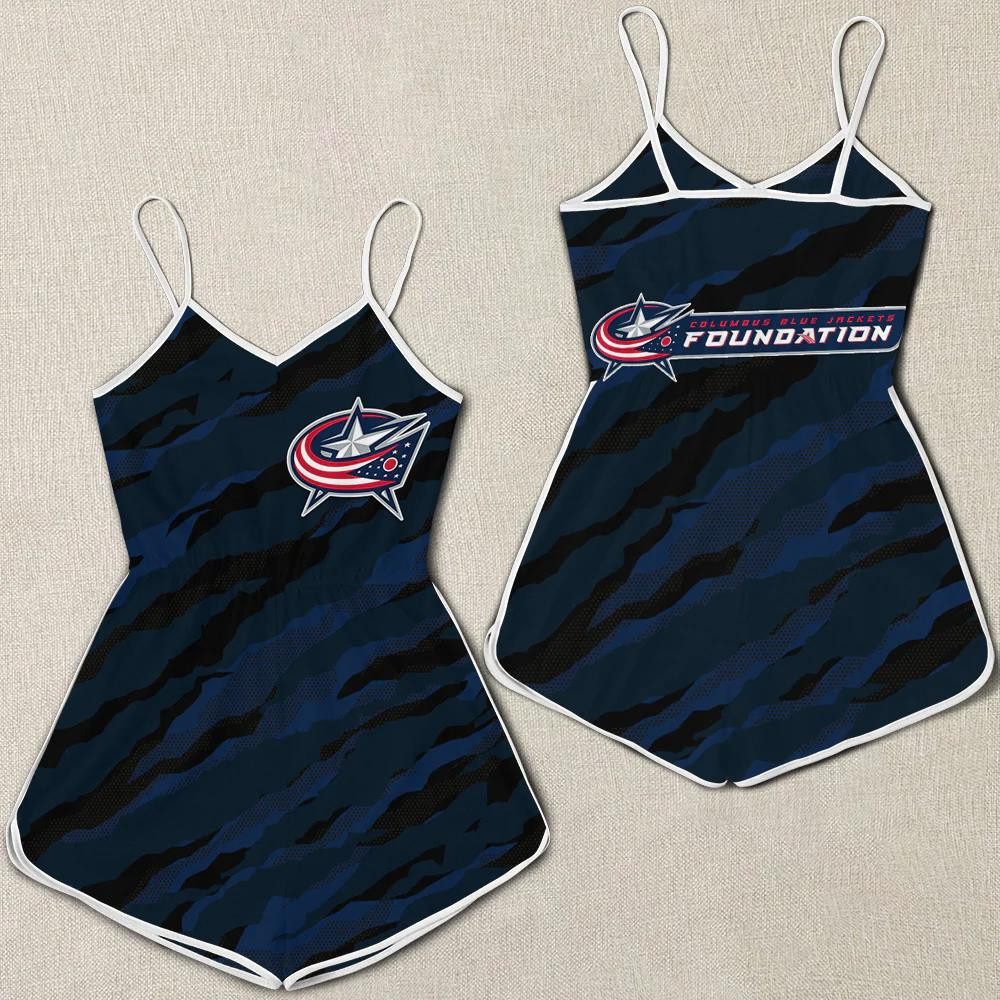 Columbus Blue Jackets Women Romper Jumpsuit 3D Printed Team Logo Pattern On Chest