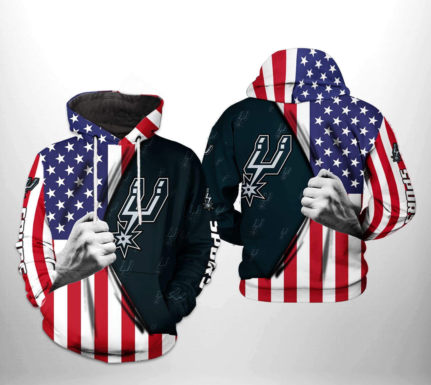 San Antonio Spurs US Flag Team 3D All Over Print Hoodie & Zip Hoodie