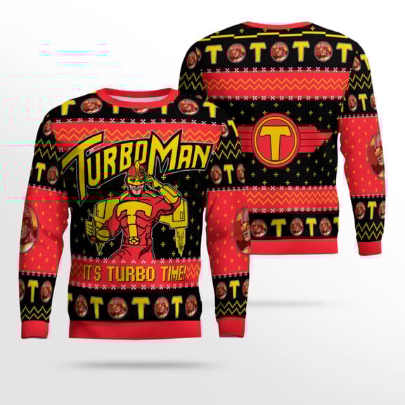 It’s Turbo Time! Turbo Man Jingle All the Way Ugly Sweater