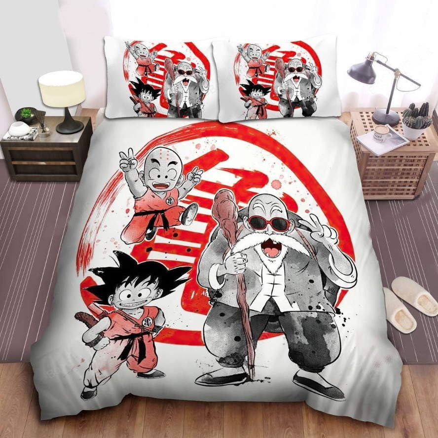Dragon Ball Bedding Set Master Roshi Goku And Krillin Duvet Covers White