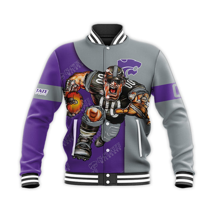 Kansas State Wildcats Custom Number Purple Silver Mascot Baseball Jacket