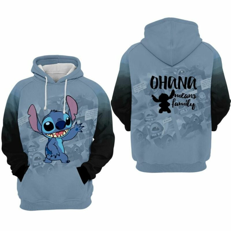 Stitch Ohana Means Family 1 Over Print 3d Hoodie Zip Hoodie