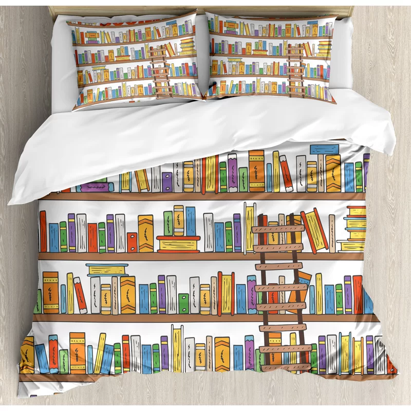 Book Bedding Set Drawn Libraby Bookshelf Pattern Duvet Covers