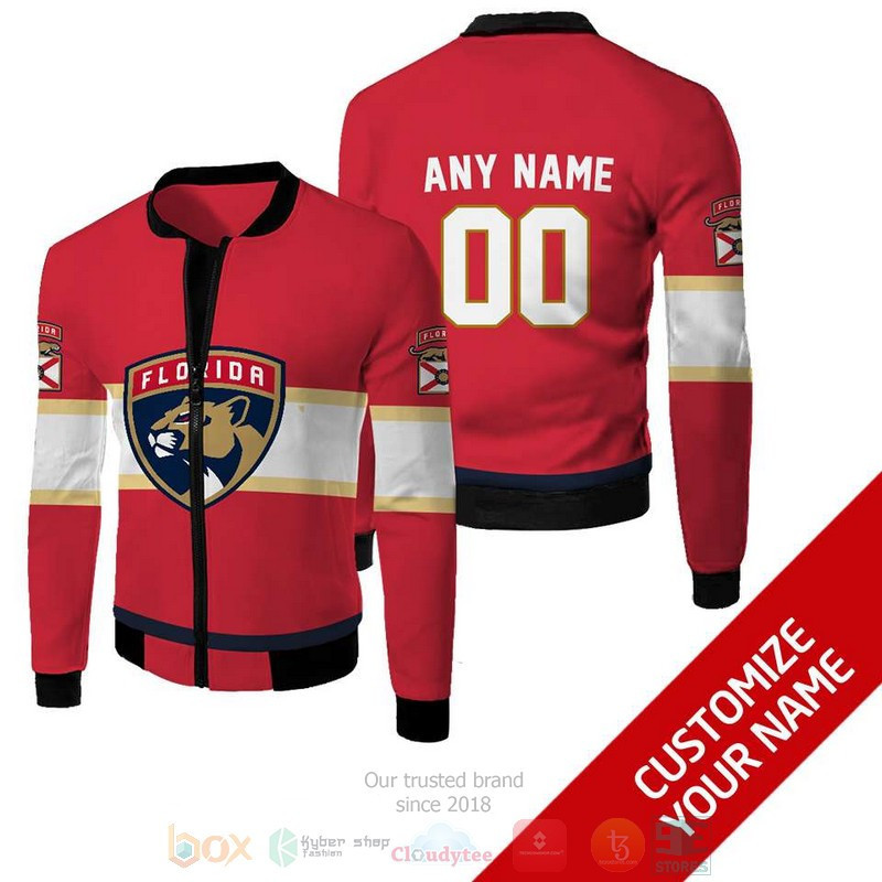 Florida Panthers Custom Name Number Red Bomber Jacket
