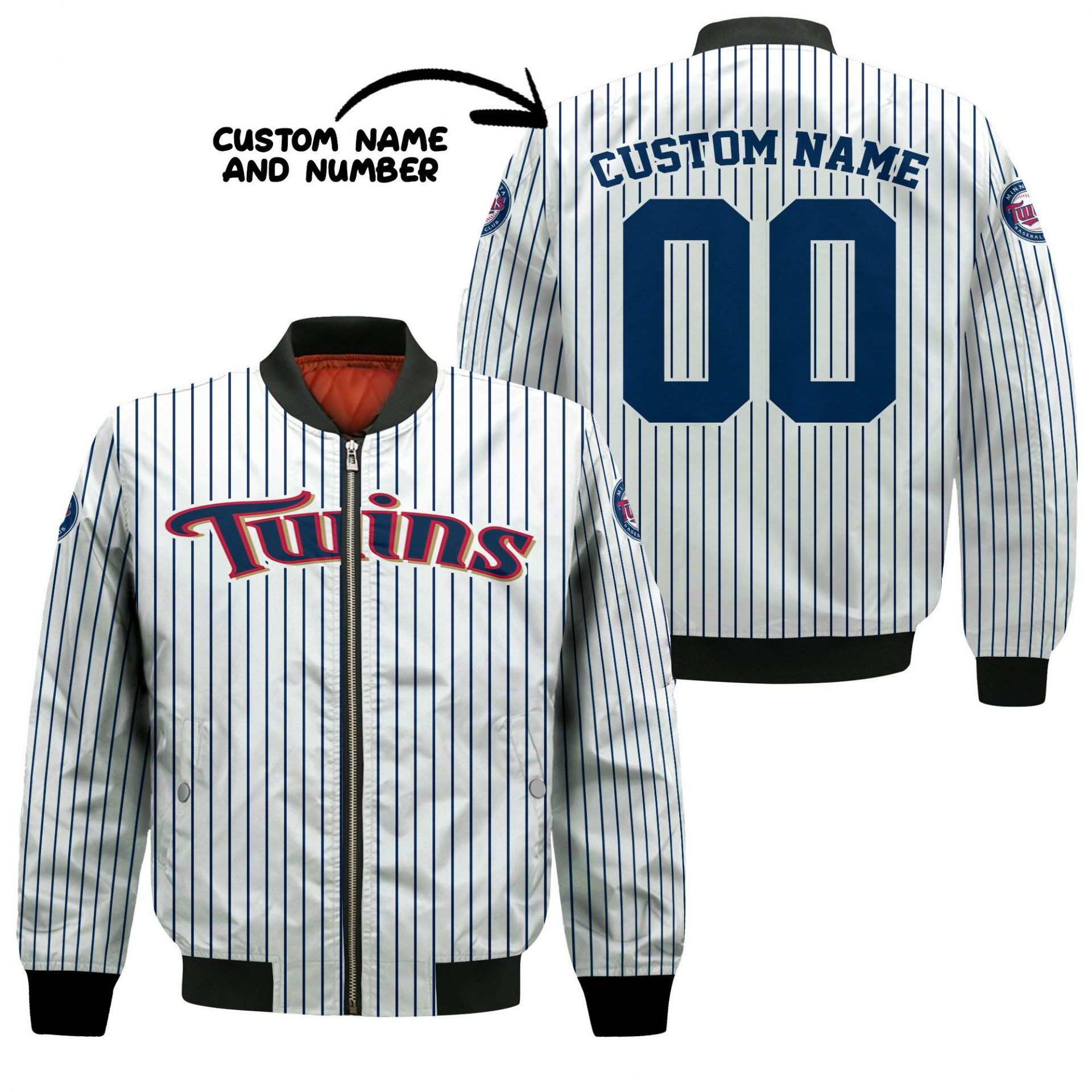 Minnesota Twins Custom Name Number Uniform Stripes Bomber Jacket