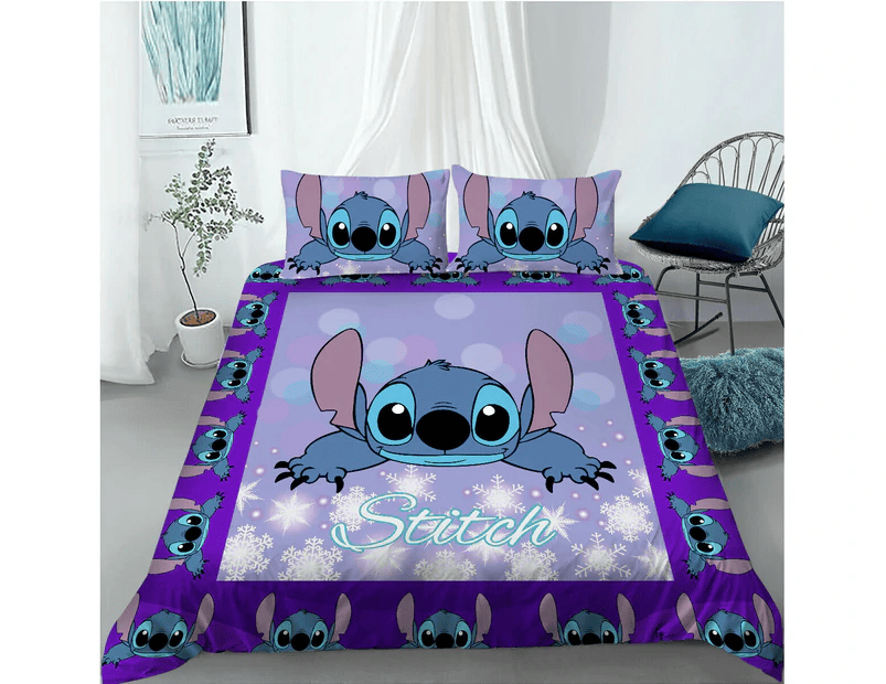 Lilo And Stitch Bedding Set Stitch Graphic Snowflakes Pattern Duvet Covers