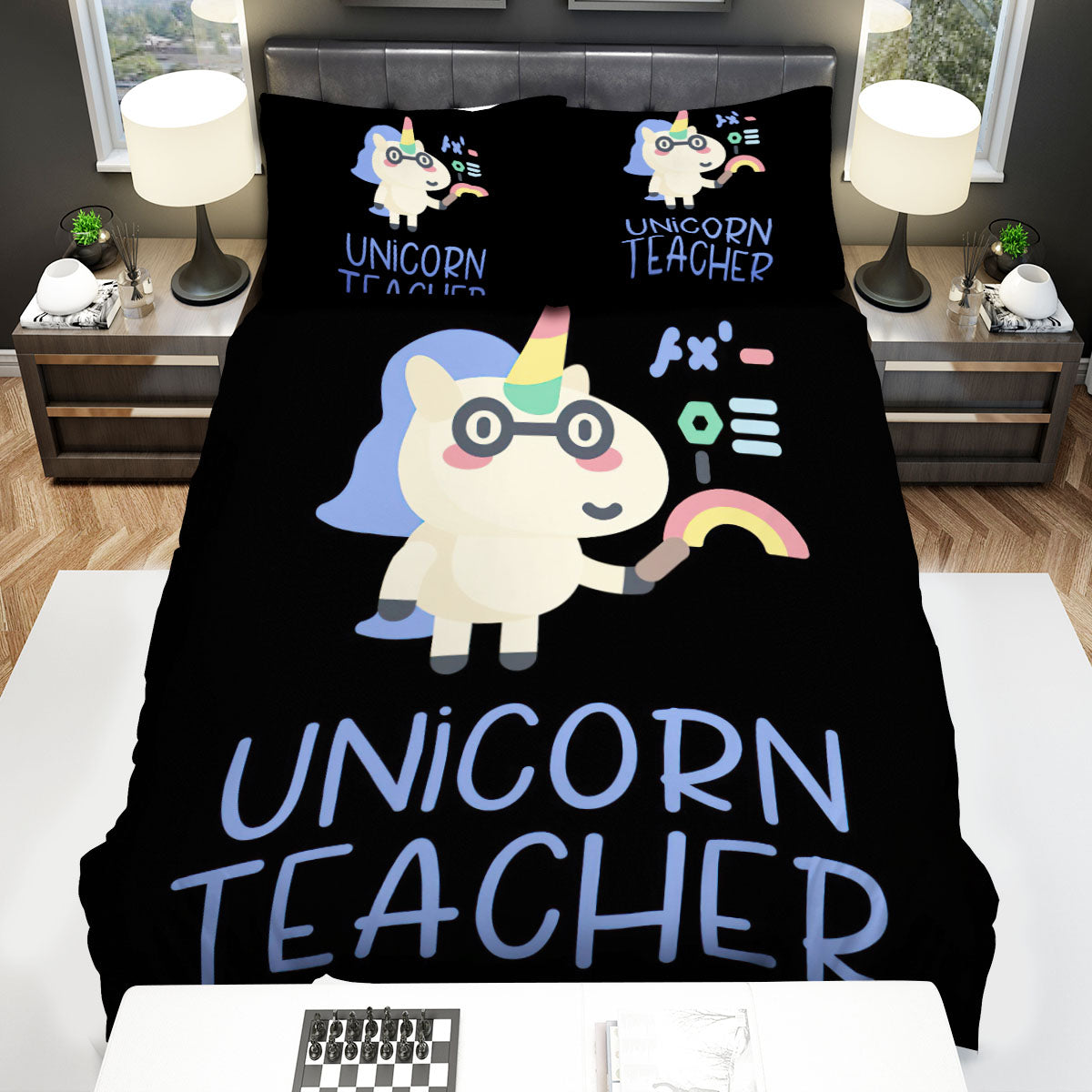 Teacher Bedding Set Cute Unicorn Teacher Science Pattern Duvet Covers